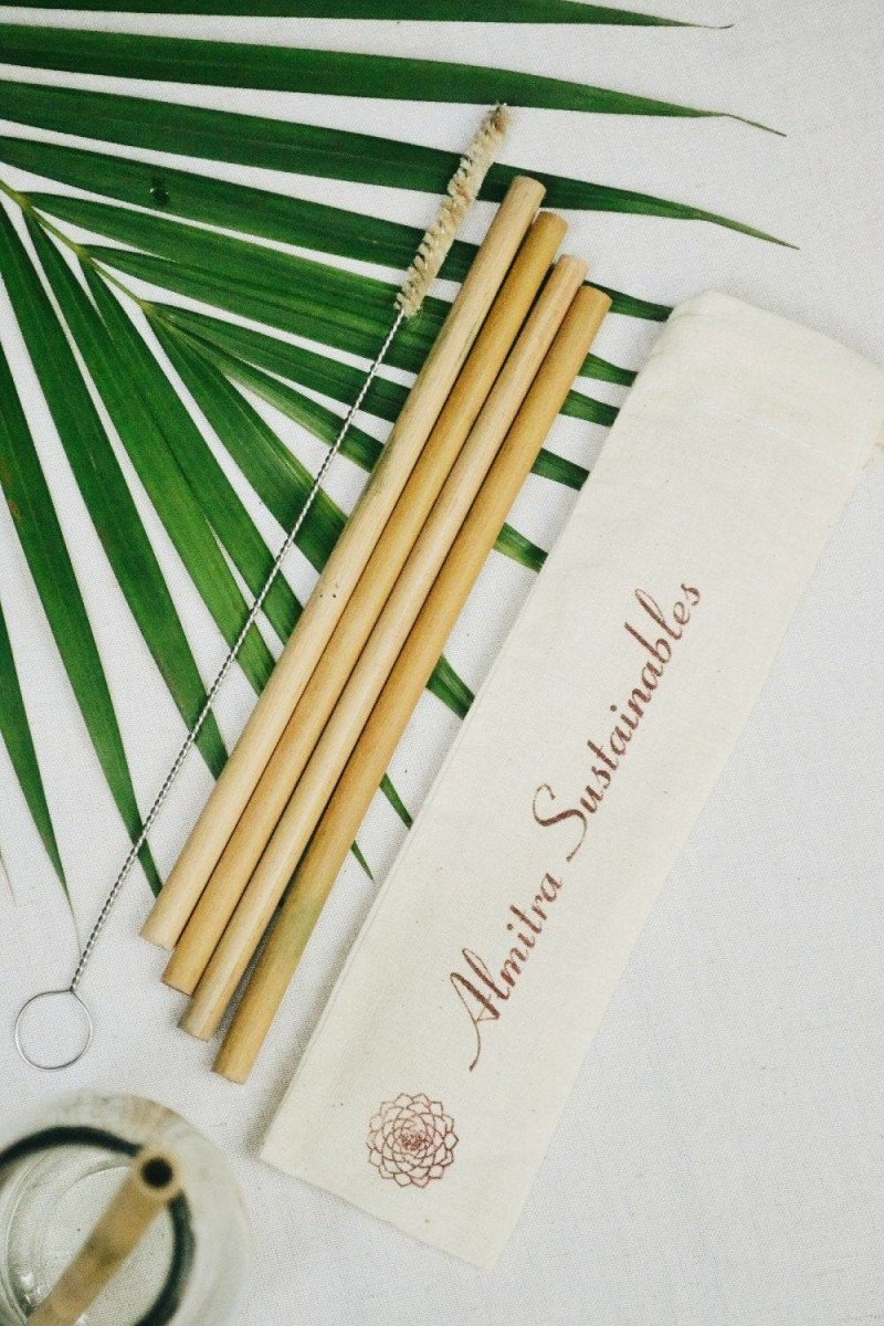 Reusable Bamboo Straws - Pack of 4 with Cleaner | Verified Sustainable by Brown Living™