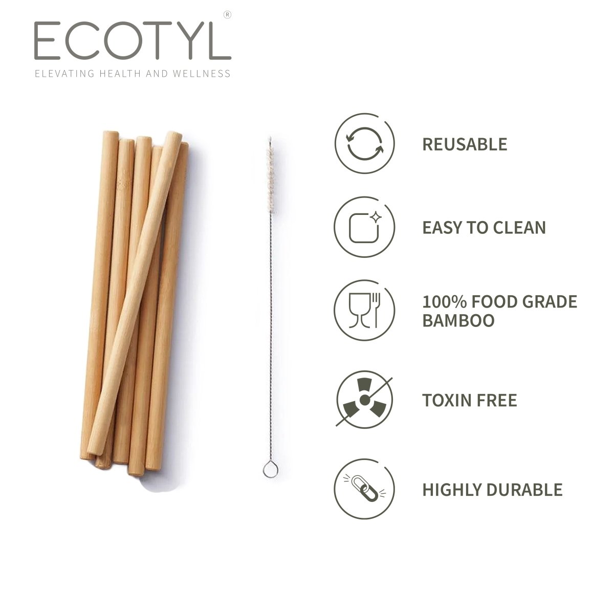 Reusable Bamboo Straws with Cleaning Brush - Set of 6 | Verified Sustainable by Brown Living™