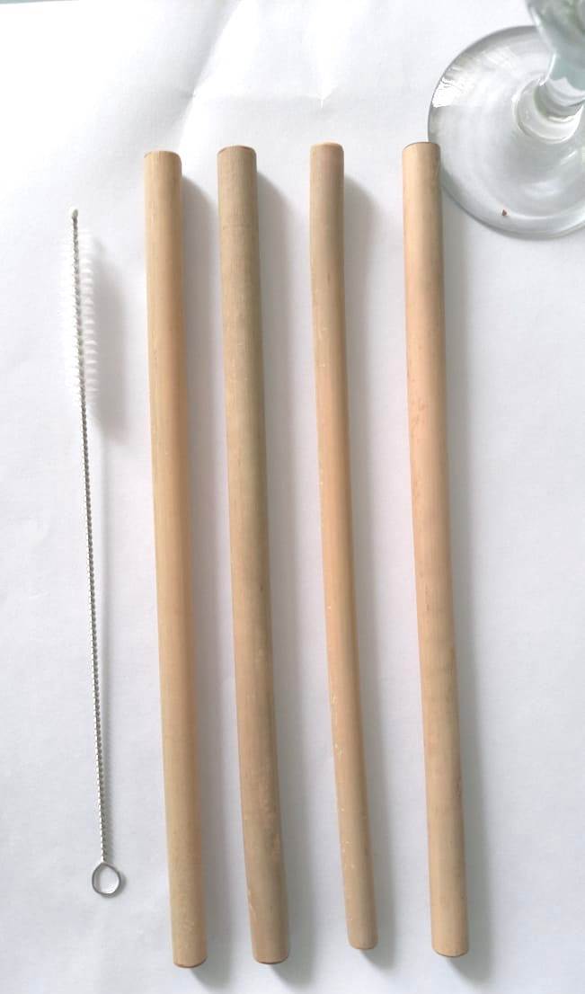 Reusable Bamboo straws With Straw Cleaner Pack of 4 | Verified Sustainable by Brown Living™