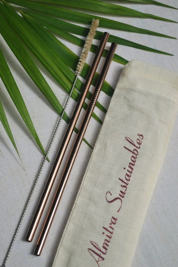 Buy Reusable Copper Straw (Straight) Pack of 2 with Cleaner | Shop Verified Sustainable Straw on Brown Living™