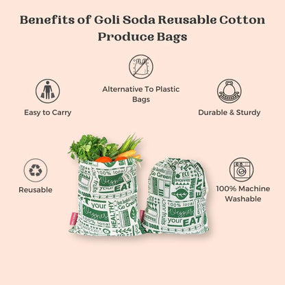 Reusable Cotton Go Green Bags - Set of 4 - Small - for Veggies, Roti, Sprouting & Paneer | Verified Sustainable by Brown Living™