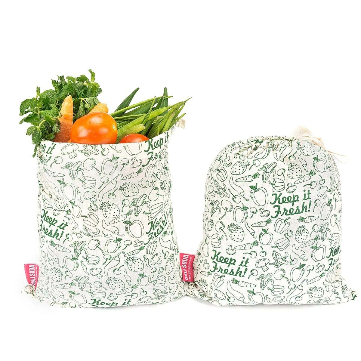 Reusable Cotton Keep it Fresh - Set of 2 Small & 2 Big - for Veggies, Roti, Sprouting & Paneer | Verified Sustainable by Brown Living™