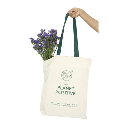 Reusable Cotton Tote Bag - Planet Positive - Off White – Tote Bag on Brown Living™. SKU: BL - 3. Img 2.
