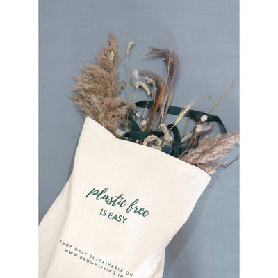Reusable Cotton Tote Bag - Plastic Free Is Easy - Off White – Tote Bag on Brown Living™. SKU: BL - 4. Img 5.