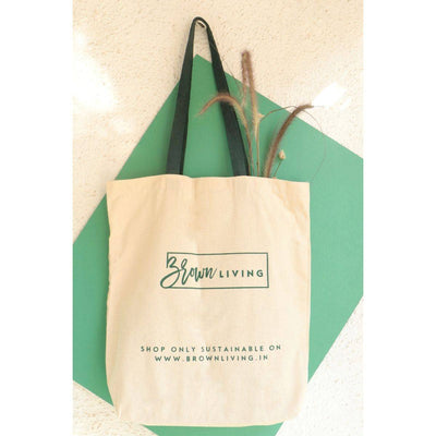 Reusable Cotton Tote Bag - Say No To Plastic - Off White – Tote Bag on Brown Living™. SKU: BL - 5. Img 6.