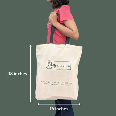 Reusable Cotton Tote Bag - Say No To Plastic - Off White – Tote Bag on Brown Living™. SKU: BL - 5. Img 7.