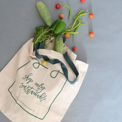 Reusable Cotton Tote Bag - Shop Only Sustainable - Off White – Tote Bag on Brown Living™. SKU: BL - 6. Img 2.