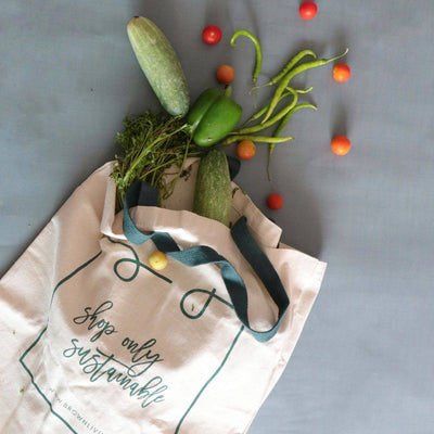 Reusable Cotton Tote Bag - Shop Only Sustainable - Off White – Tote Bag on Brown Living™. SKU: BL - 6. Img 3.