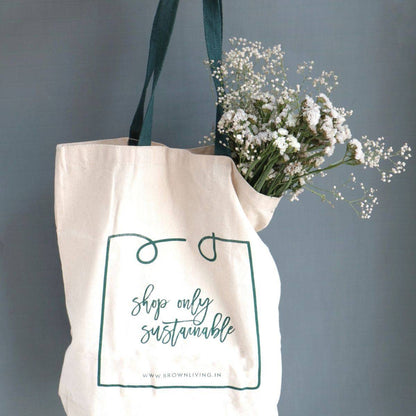 Reusable Cotton Tote Bag - Shop Only Sustainable - Off White | Verified Sustainable by Brown Living™