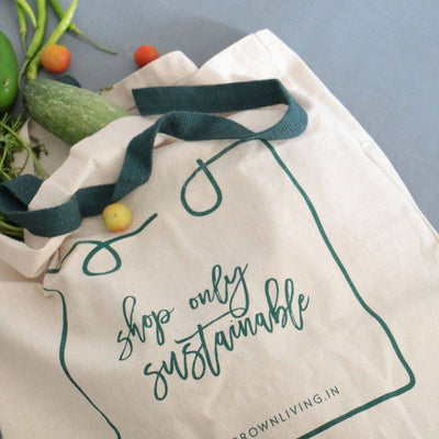 Reusable Cotton Tote Bag - Shop Only Sustainable - Off White – Tote Bag on Brown Living™. SKU: BL - 6. Img 4.