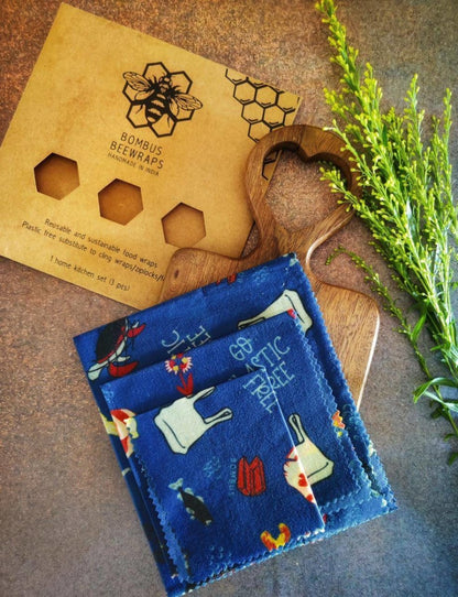 Reusable Handmade Beeswax Food wraps | Ocean Tides Full kitchen - 3 pc | Verified Sustainable by Brown Living™