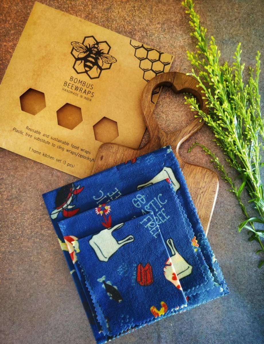 Reusable Handmade Beeswax Food wraps | Ocean Tides Full kitchen - 3 pc | Verified Sustainable by Brown Living™