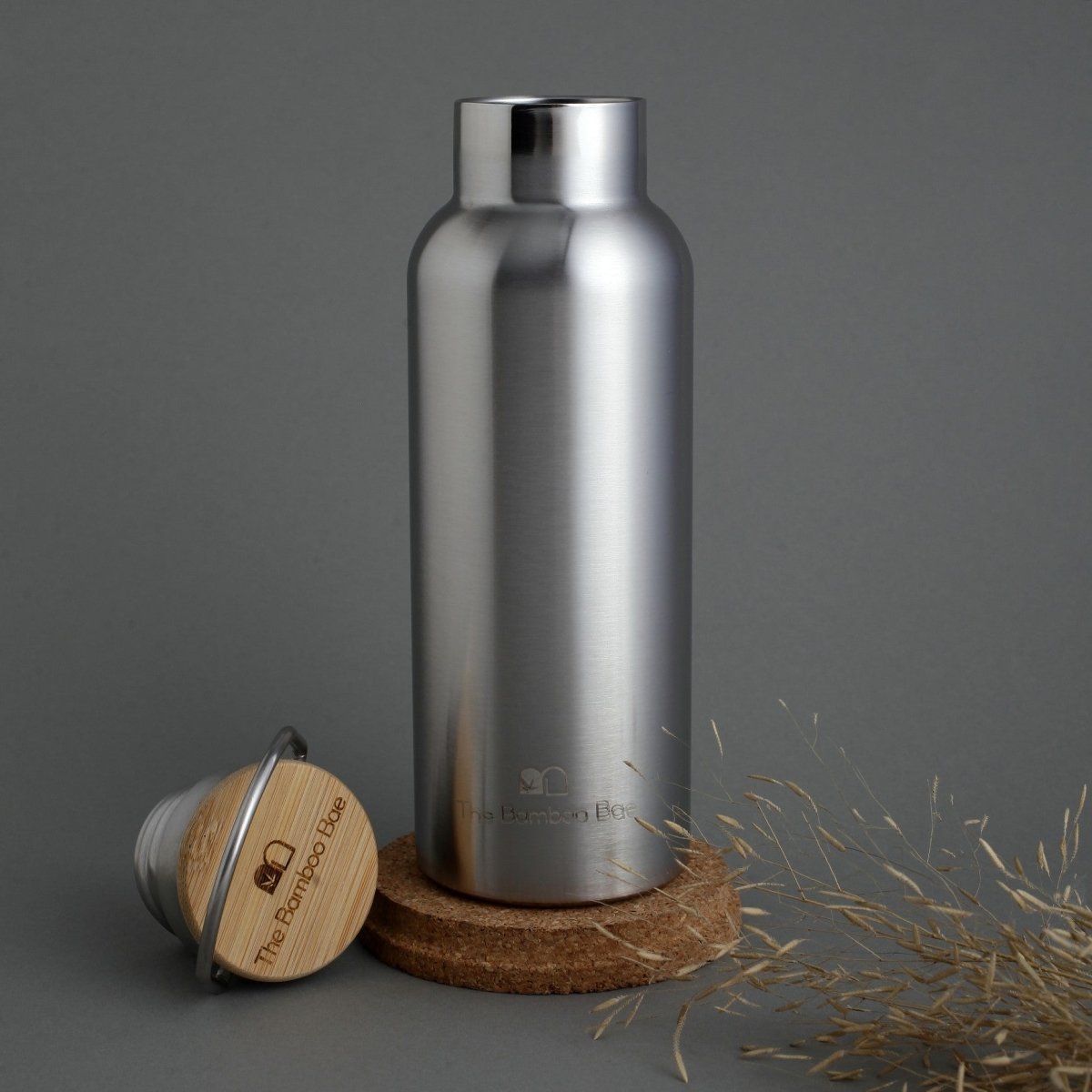 Reusable Thermos Stainless Steel Bottle with a Bamboo Lid | Double Wall 304 SS | Verified Sustainable by Brown Living™