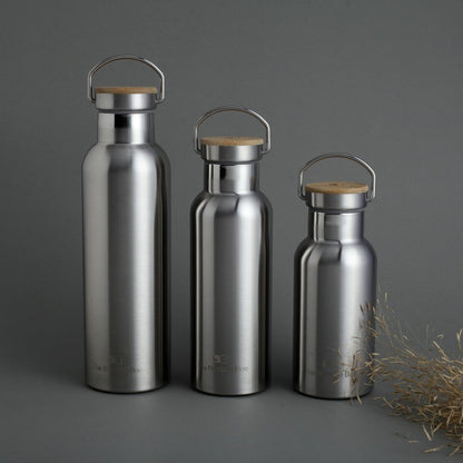 Reusable Thermos Stainless Steel Bottle with a Bamboo Lid | Double Wall 304 SS | Verified Sustainable by Brown Living™