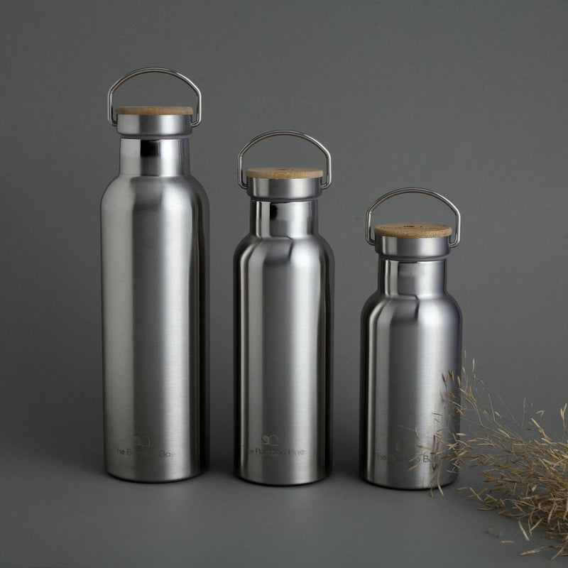 Buy Reusable Thermos Stainless Steel Bottle with a Bamboo Lid | Double Wall 304 SS | Shop Verified Sustainable Bottles & Sippers on Brown Living™