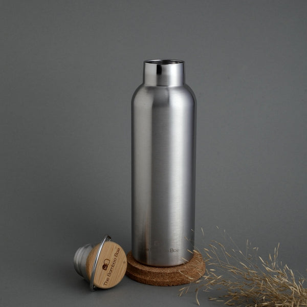 Buy Reusable Thermos Stainless Steel Bottle with a Bamboo Lid | Double Wall 304 SS | Shop Verified Sustainable Products on Brown Living