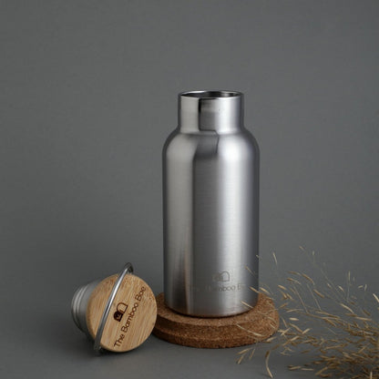 Reusable Thermos Stainless Steel Bottle with a Bamboo Lid | Double Wall 304 SS | Verified Sustainable by Brown Living™