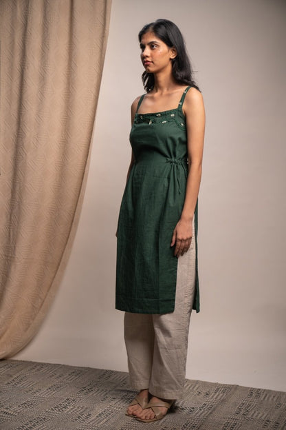 Rewind Slit Cotton Green Tunic | Verified Sustainable by Brown Living™