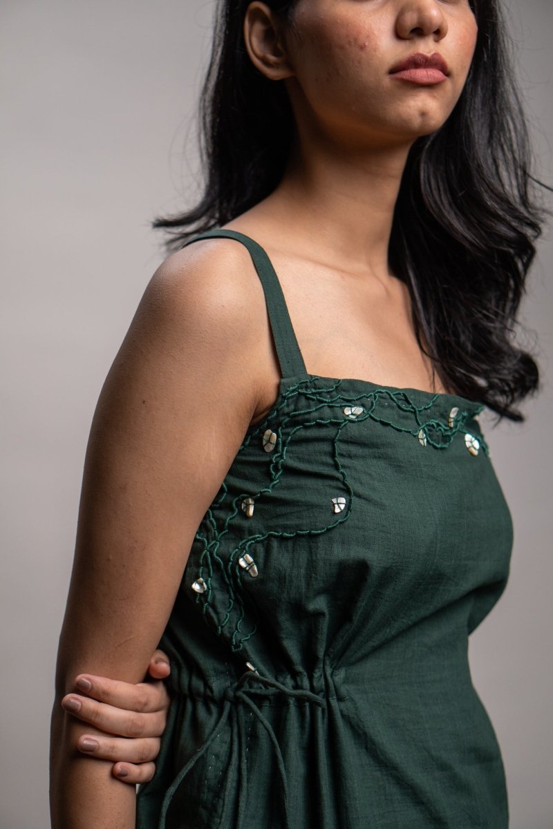 Rewind Slit Cotton Green Tunic | Verified Sustainable by Brown Living™