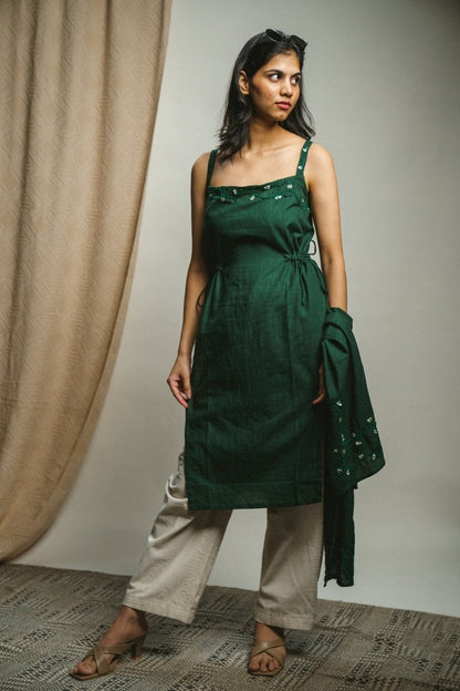 Rewind Slit Cotton Green Tunic | Verified Sustainable by Brown Living™