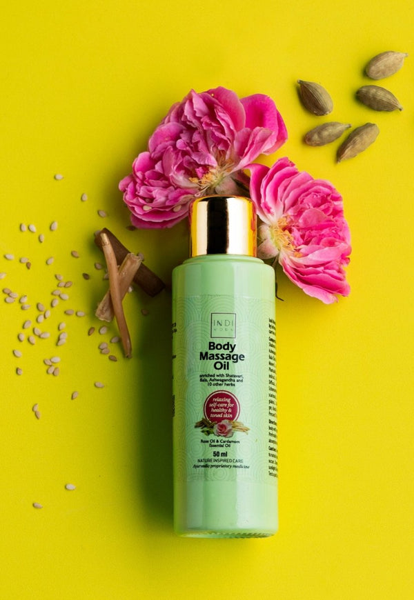 Buy Rose & Cardamom Body Massage Oil | Shop Verified Sustainable Body Oil on Brown Living™