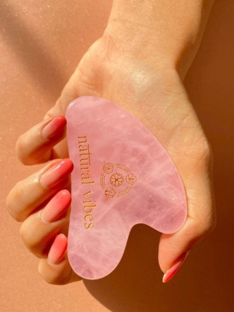 Buy Rose Quartz Gua Sha For Face, Neck and Under eye with FREE Gold Beauty Elixir Oil 3 ml | Shop Verified Sustainable Massager on Brown Living™