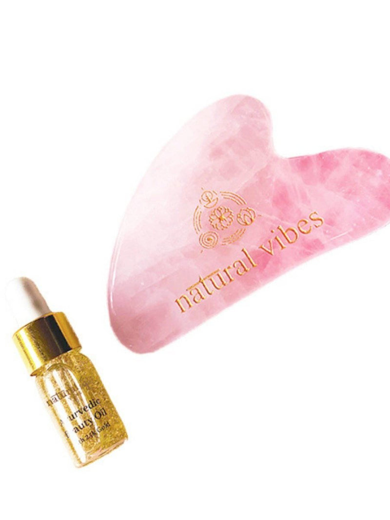 Buy Rose Quartz Gua Sha For Face, Neck and Under eye with FREE Gold Beauty Elixir Oil 3 ml | Shop Verified Sustainable Massager on Brown Living™