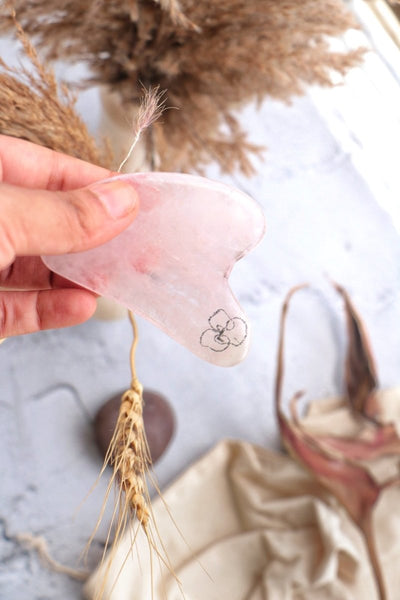 Rose Quartz Gua Sha – Massager on Brown Living™. SKU: Lamina - 17. Img 1.