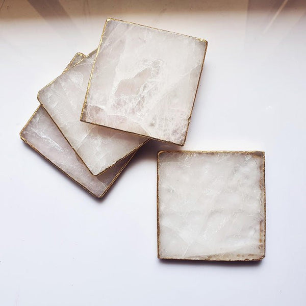 Buy Rose Quartz Square Coaster| Set of 2 | Shop Verified Sustainable Table Decor on Brown Living™