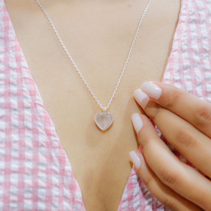 Rose Quartz Stone Pendant with Golden Chain | Verified Sustainable Womens Necklaces on Brown Living™