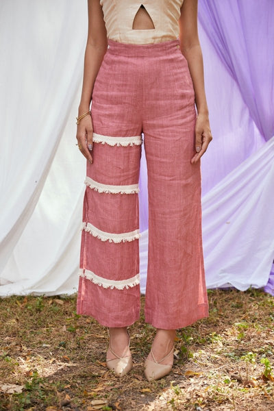 Rose Shadow Trousers | Linen Trousers | Pink Sustainable Bottoms – Womens Trousers on Brown Living™. SKU: TCC - AW22 - 36_24BL6276. Img 2.