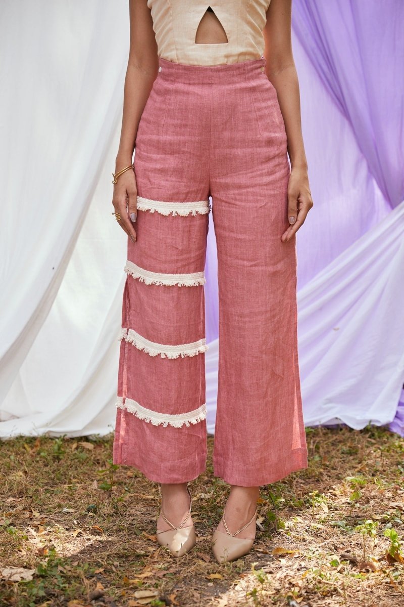 Buy Rose Shadow Trousers | Linen Trousers | Pink Sustainable Bottoms | Shop Verified Sustainable Womens Trousers on Brown Living™