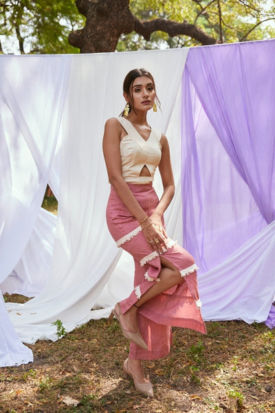 Rose Shadow Trousers | Linen Trousers | Pink Sustainable Bottoms – Womens Trousers on Brown Living™. SKU: TCC - AW22 - 36_24BL6276. Img 1.