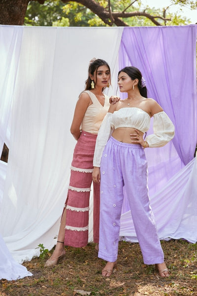 Rose Shadow Trousers | Linen Trousers | Pink Sustainable Bottoms – Womens Trousers on Brown Living™. SKU: TCC - AW22 - 36_24BL6276. Img 5.