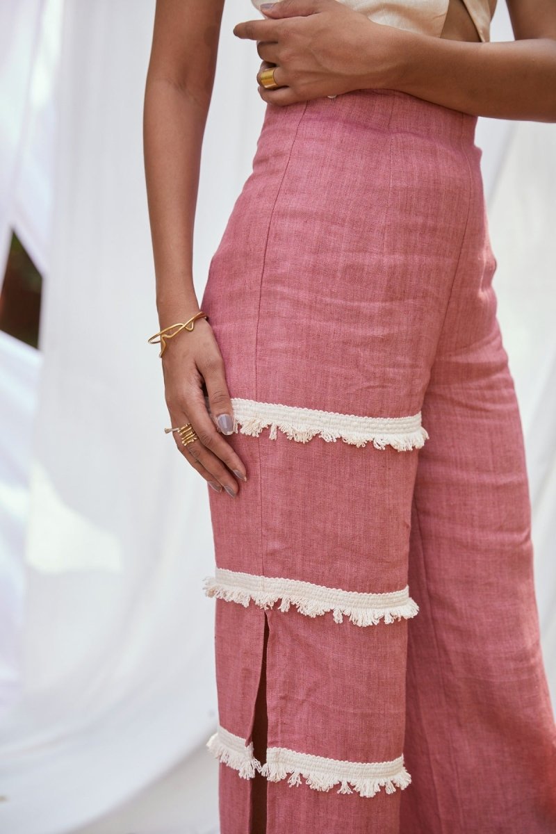 Buy Rose Shadow Trousers | Linen Trousers | Pink Sustainable Bottoms | Shop Verified Sustainable Womens Trousers on Brown Living™