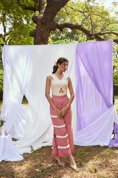 Rose Shadow Trousers | Linen Trousers | Pink Sustainable Bottoms – Womens Trousers on Brown Living™. SKU: TCC - AW22 - 36_24BL6276. Img 3.