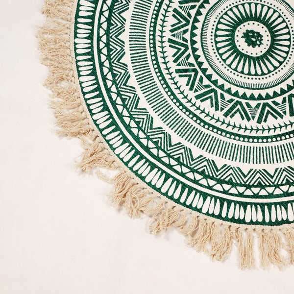 Buy Round Boho Rug and Meditation mat - Green | Shop Verified Sustainable Products on Brown Living
