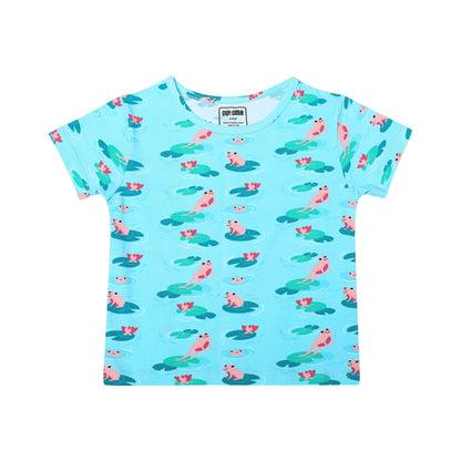 Round Neck Oversize Organic Cotton Tee - Frog & Lotus | Verified Sustainable by Brown Living™