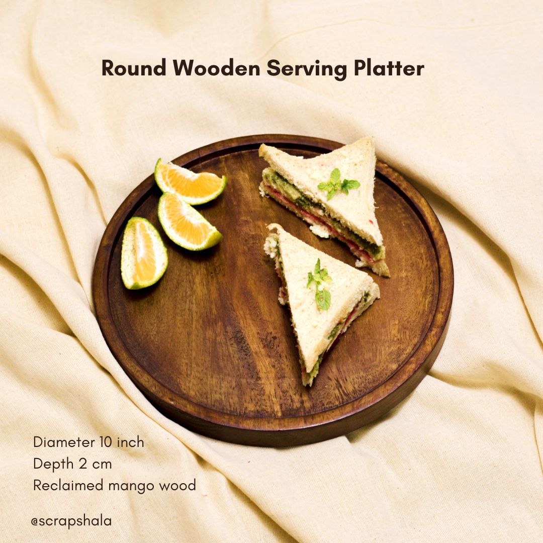 Round Wooden Upcycled Serving Multipurpose Platter | Verified Sustainable by Brown Living™