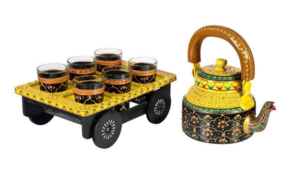 Royale Kettle Set III with 6 Glasses & Holder Handicraft Decorative Tea Coffee Set | Verified Sustainable by Brown Living™