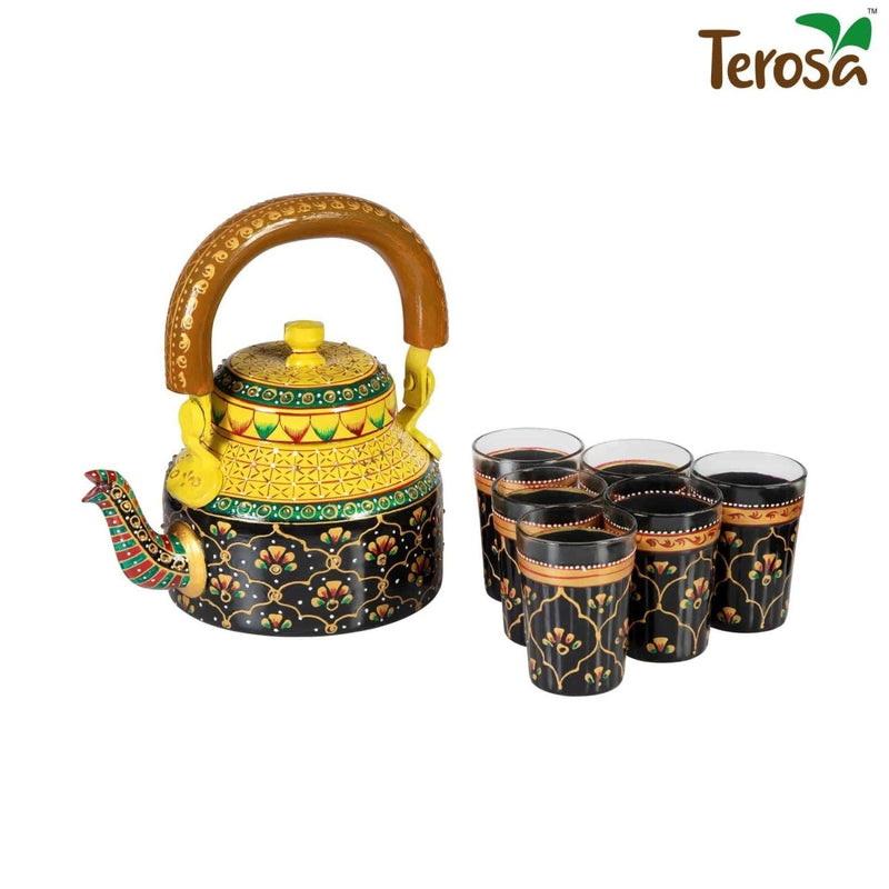 Buy Royale Kettle Set III with 6 Glasses & Holder Handicraft Decorative Tea Coffee Set | Shop Verified Sustainable Products on Brown Living