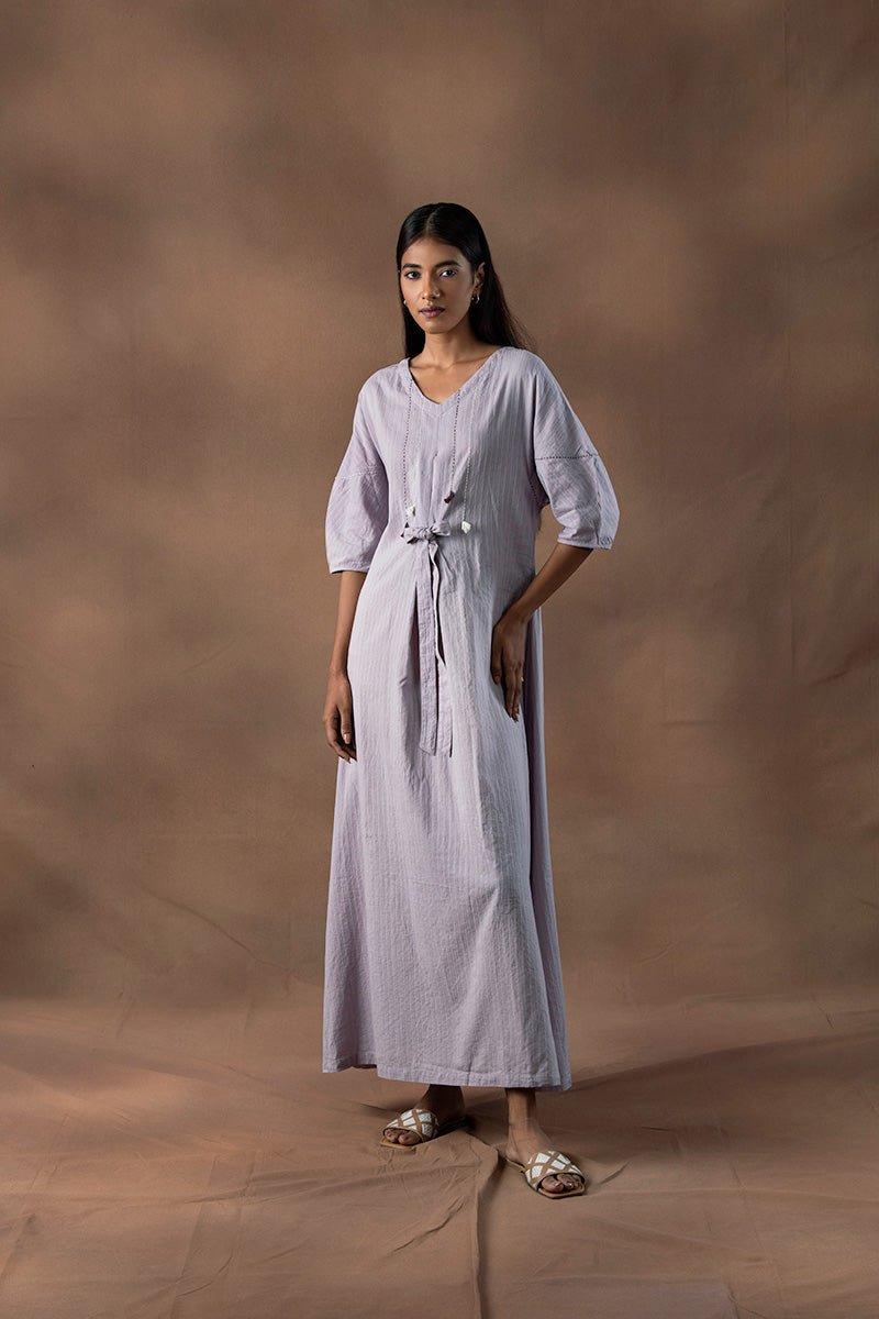 Ruhani Pleated Tie Up Organic Cotton Dress | Verified Sustainable by Brown Living™