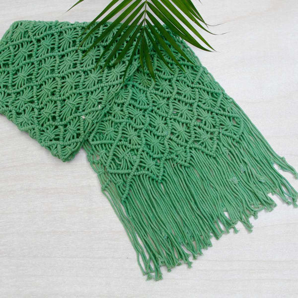 Buy Runner - Macrame 1| Aqua Green | Shop Verified Sustainable Table Linens on Brown Living™
