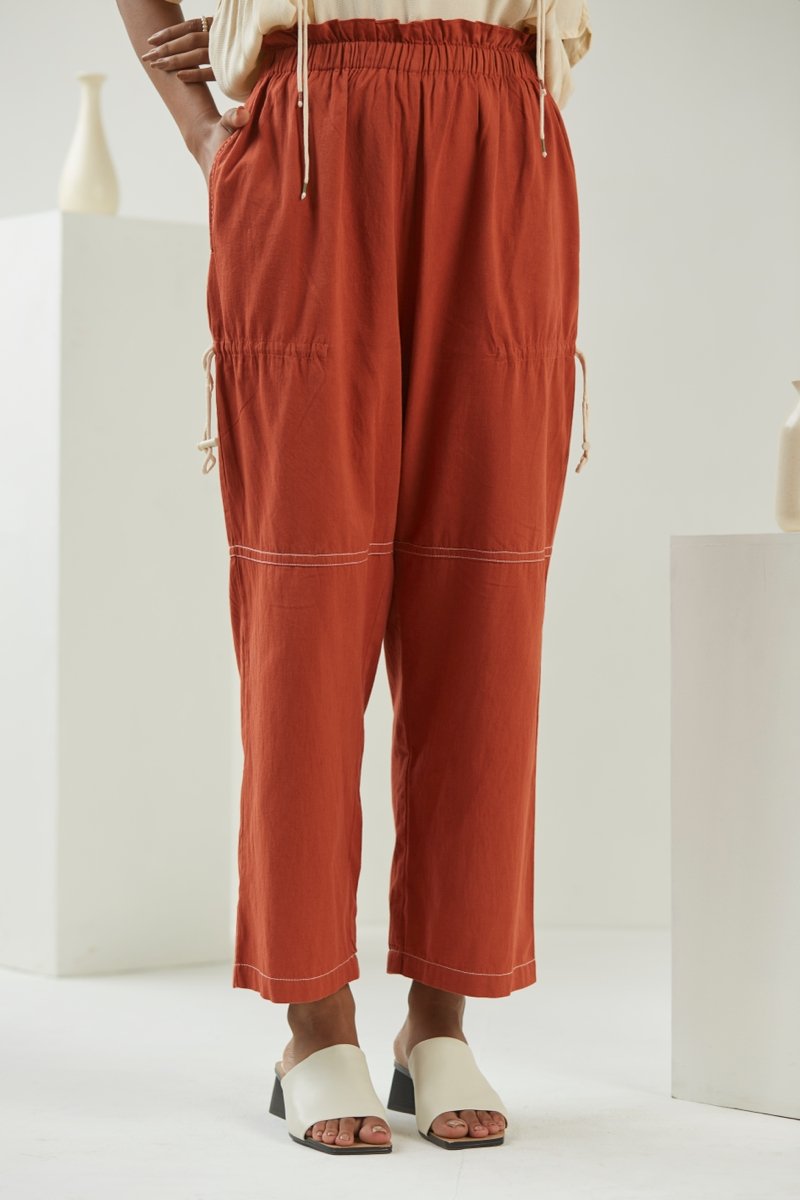 Buy Rust Cargo pant | Womens Cotton Pants | Shop Verified Sustainable Products on Brown Living