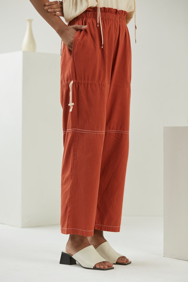 Buy Rust Cargo pant | Womens Cotton Pants | Shop Verified Sustainable Products on Brown Living