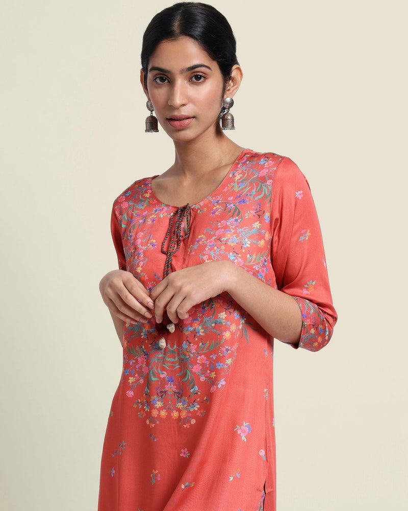 Buy Rust Red Floral Kurta Set | Shop Verified Sustainable Womens Kurta on Brown Living™