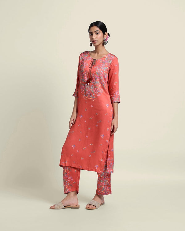 Buy Rust Red Floral Kurta Set | Shop Verified Sustainable Products on Brown Living