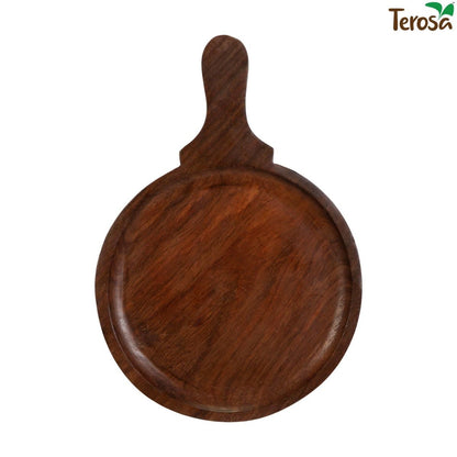 Rustic Pizza Plate or Pan Std - Indian Rosewood - Round with Handle - 10 inches | Verified Sustainable by Brown Living™