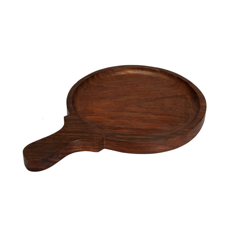 Buy Rustic Pizza Plate or Pan Std - Indian Rosewood - Round with Handle - 10 inches | Shop Verified Sustainable Serving Set on Brown Living™