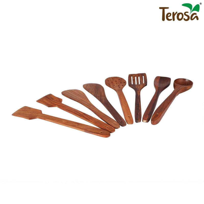 Buy Rustic Queen Spatula Cooking Set of 8 Indian Rosewood or Sheesham | Shop Verified Sustainable Products on Brown Living